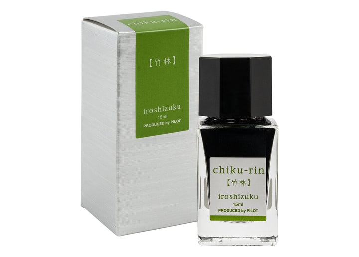 Pilot Iroshizuku Chiku-rin (Bamboo Forest) 15ml glass fountain pen ink bottle with silver presentation box