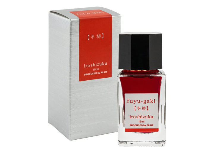 Pilot Iroshizuku Fuyu-gaki (Winter Persimmon) 15ml glass fountain pen ink bottle with silver presentation box
