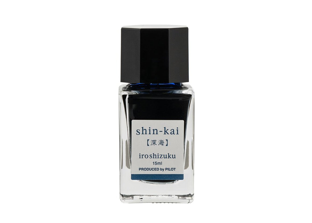 Pilot Iroshizuku Shin-kai (Deep Sea) 15ml mini glass ink bottle filled with blue-black fountain pen ink