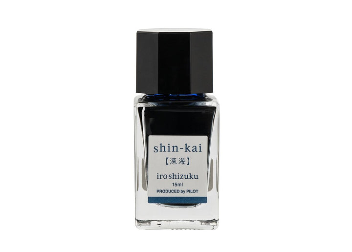 Pilot Iroshizuku Shin-kai (Deep Sea) 15ml mini glass ink bottle filled with blue-black fountain pen ink