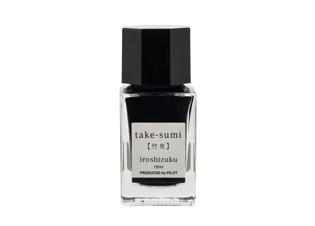 Pilot Iroshizuku Take-sumi (Bamboo Charcoal) 15ml mini glass ink bottle filled with deep black fountain pen ink