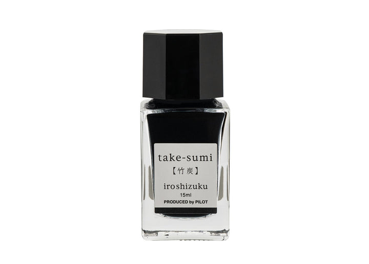 Pilot Iroshizuku Take-sumi (Bamboo Charcoal) 15ml mini glass ink bottle filled with deep black fountain pen ink