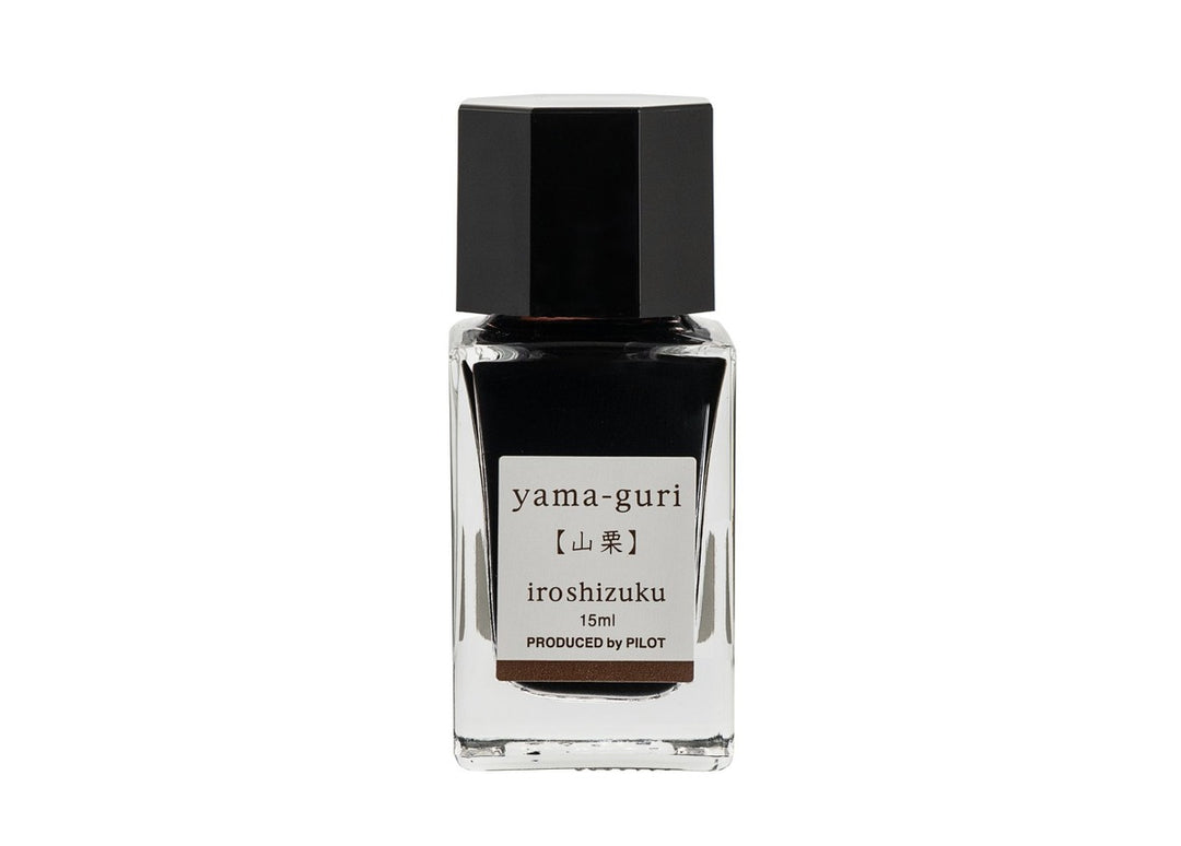 Pilot Iroshizuku Yama-guri (Wild Chestnut) 15ml mini glass ink bottle filled with deep brown fountain pen ink