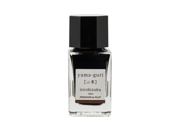 Pilot Iroshizuku Yama-guri (Wild Chestnut) 15ml mini glass ink bottle filled with deep brown fountain pen ink