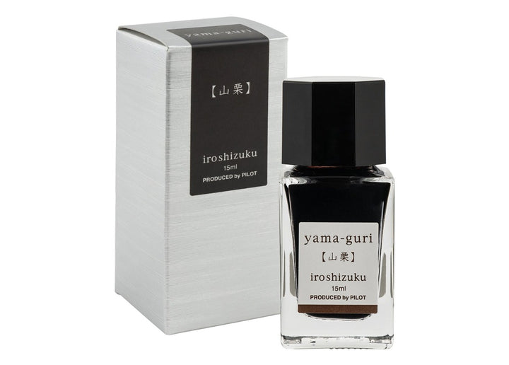Pilot Iroshizuku Yama-guri (Wild Chestnut) 15ml glass fountain pen ink bottle with silver presentation box