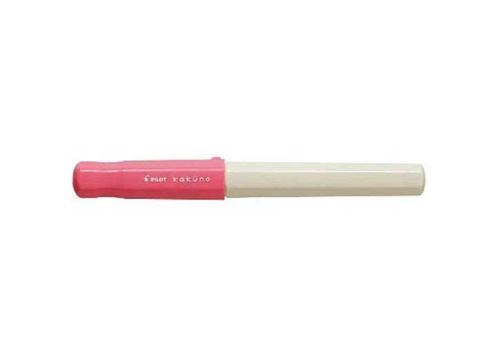 Pilot Kakuno Soft Pink fountain pen with pastel pink cap and white ergonomic body.
