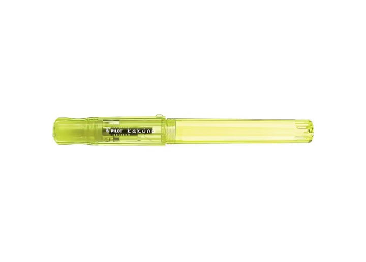 Pilot Kakuno Fountain Pen Transparent Yellow demonstrator edition with closed hexagonal cap and translucent lime-yellow resin body.
