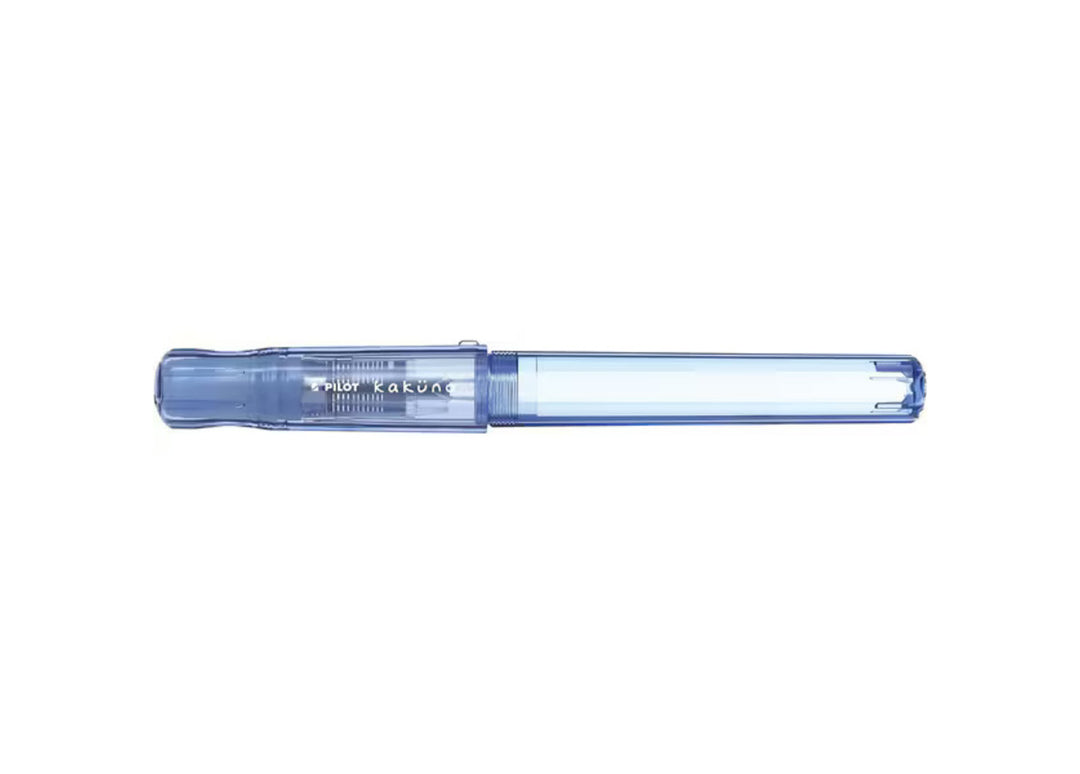 Pilot Kakuno Fountain Pen Transparent Blue demonstrator edition with closed hexagonal cap and clear resin body.
