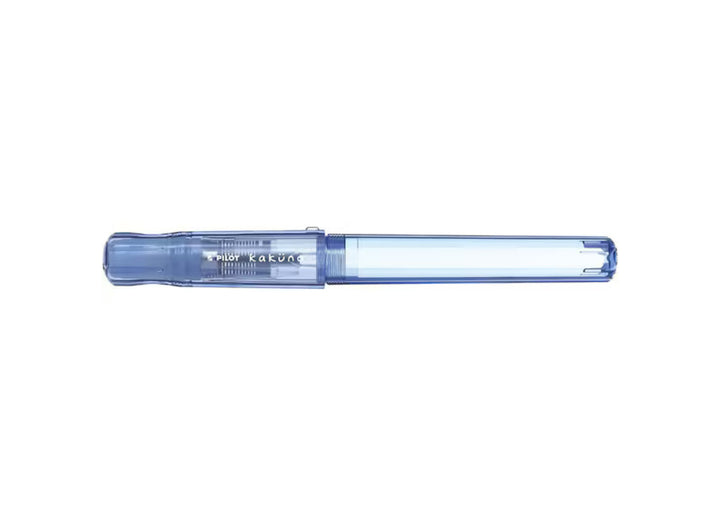 Pilot Kakuno Fountain Pen Transparent Blue demonstrator edition with closed hexagonal cap and clear resin body.