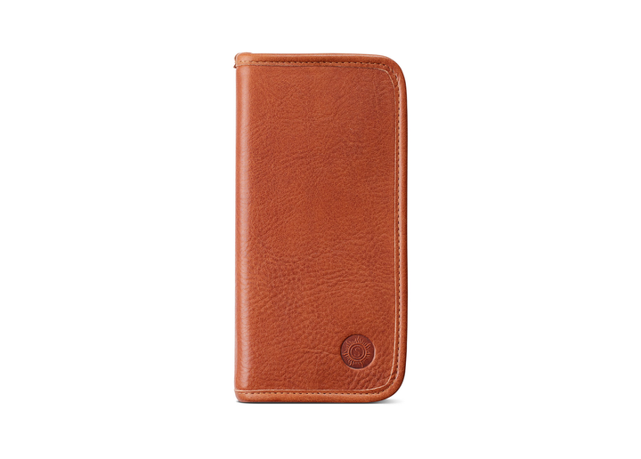 Front exterior view of the Sonnenleder Walser Leather Pen Case in Natural, featuring the iconic "Old Germany" undyed vegetable-tanned cowhide and the signature embossed sun logo.