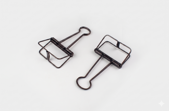 Two bronze TOOLS to LIVEBY Skeleton Binder Clips lying flat on a white surface, clearly showing the see-through wireframe design and heavy-duty spring steel structure.