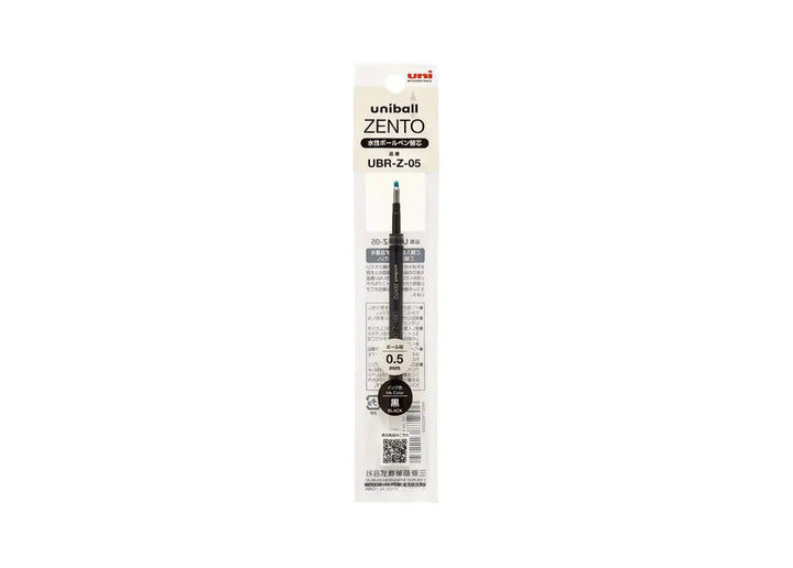 Uni-ball ZENTO UBR-Z-05 pen refill in original Japanese retail packaging, featuring a 0.5 mm tip and black ink.