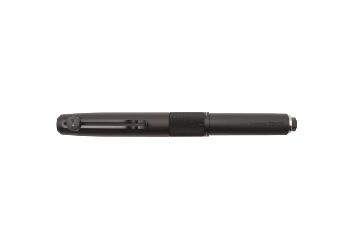 Uni-ball ZENTO Signature 3-Colour pen 0.5 mm Black, horizontal side view showing the knurled rotary ring and branded barrel.