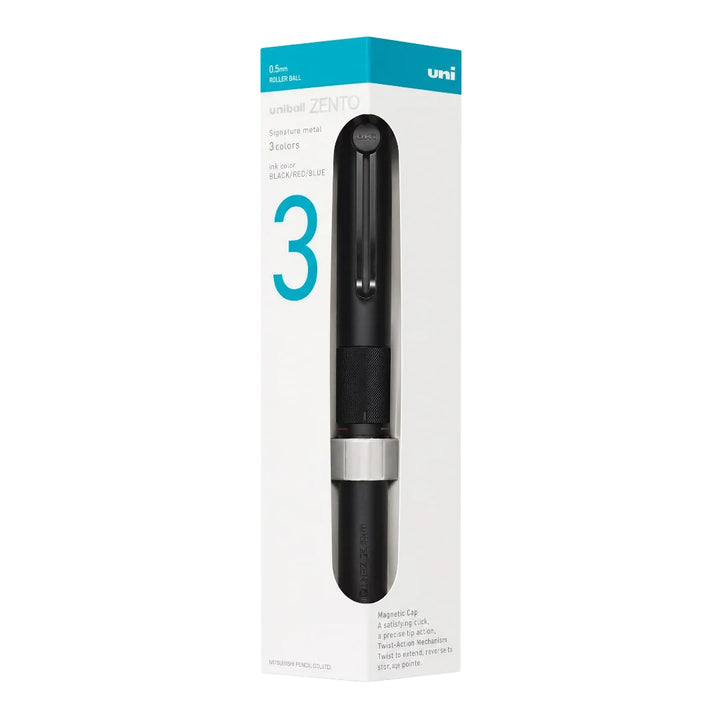 Official retail box packaging for the Uni-ball ZENTO Signature 3-Colour ballpoint pen 0.5 mm Black by Mitsubishi Pencil.