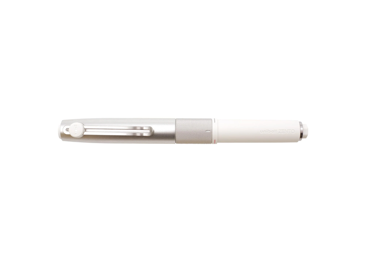 Uni-ball ZENTO Signature 3-Colour pen 0.38 mm Silver, horizontal side view showing the knurled rotary ring and branded barrel.