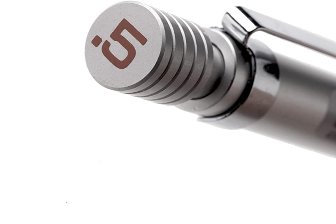 Macro shot of Staedtler 925 25 diamond-cut knurled grip and adjustable lead hardness indicator. High-rigidity aluminum construction for non-slip control.