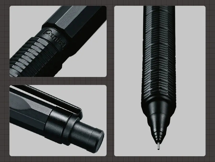 Pentel Orenz Nero Automatic Mechanical Pencil with detailed design on a gray background